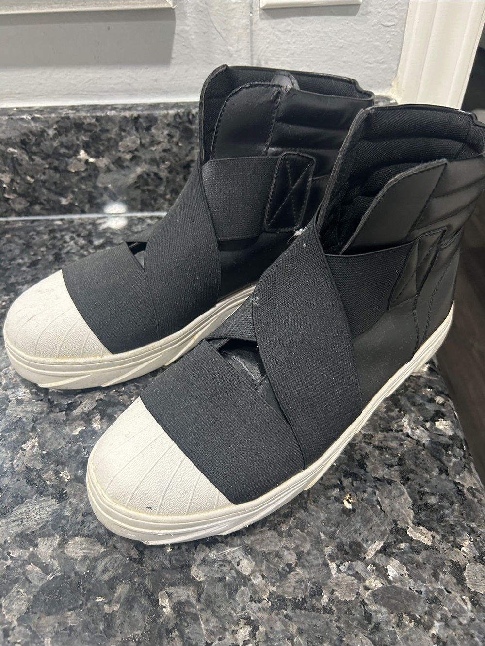 Fashion Nova Black High-Top Slip-On Sneakers with White Toe and Sole